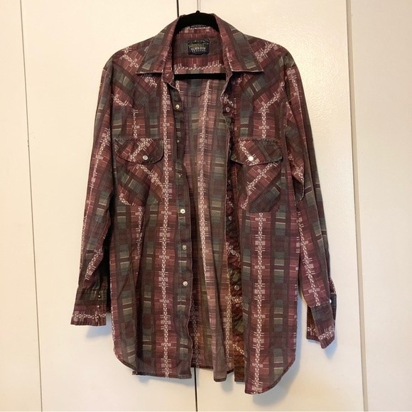 Salmon River Traders Cowboy Western Aztec Rodeo Shirt- Medium 15-15.5"- Vintage - Picture 15 of 16